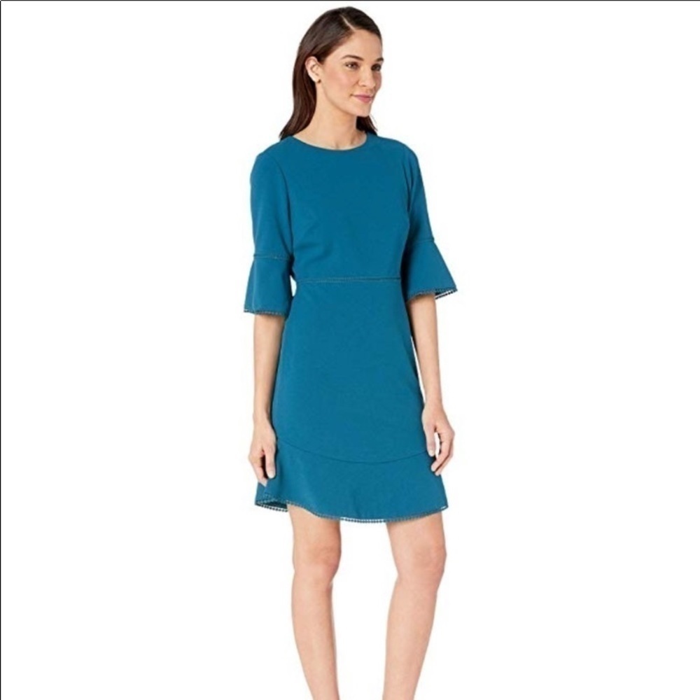 Betsy Johnson bell sleeve sheath teal dress size10